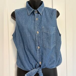 Mother‎ Sleeveless Foxy Knot Soft Denim Tie Front Top Women's Size Large